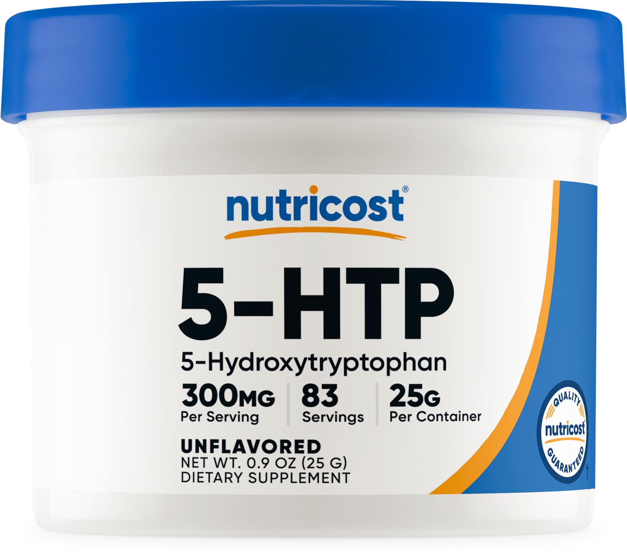 Nutricost 5-HTP powder bottle with 25 g label