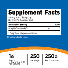 Nutricost Acetyl L-Carnitine 250g powder back label