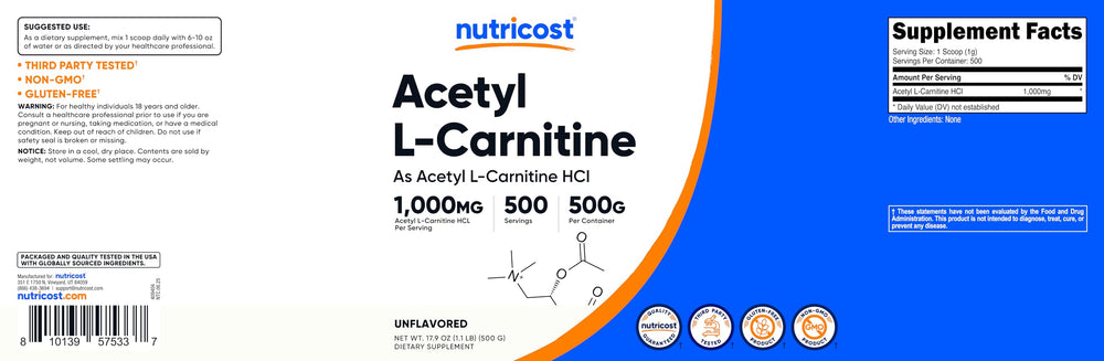Nutricost Acetyl L-Carnitine packaging and bottle