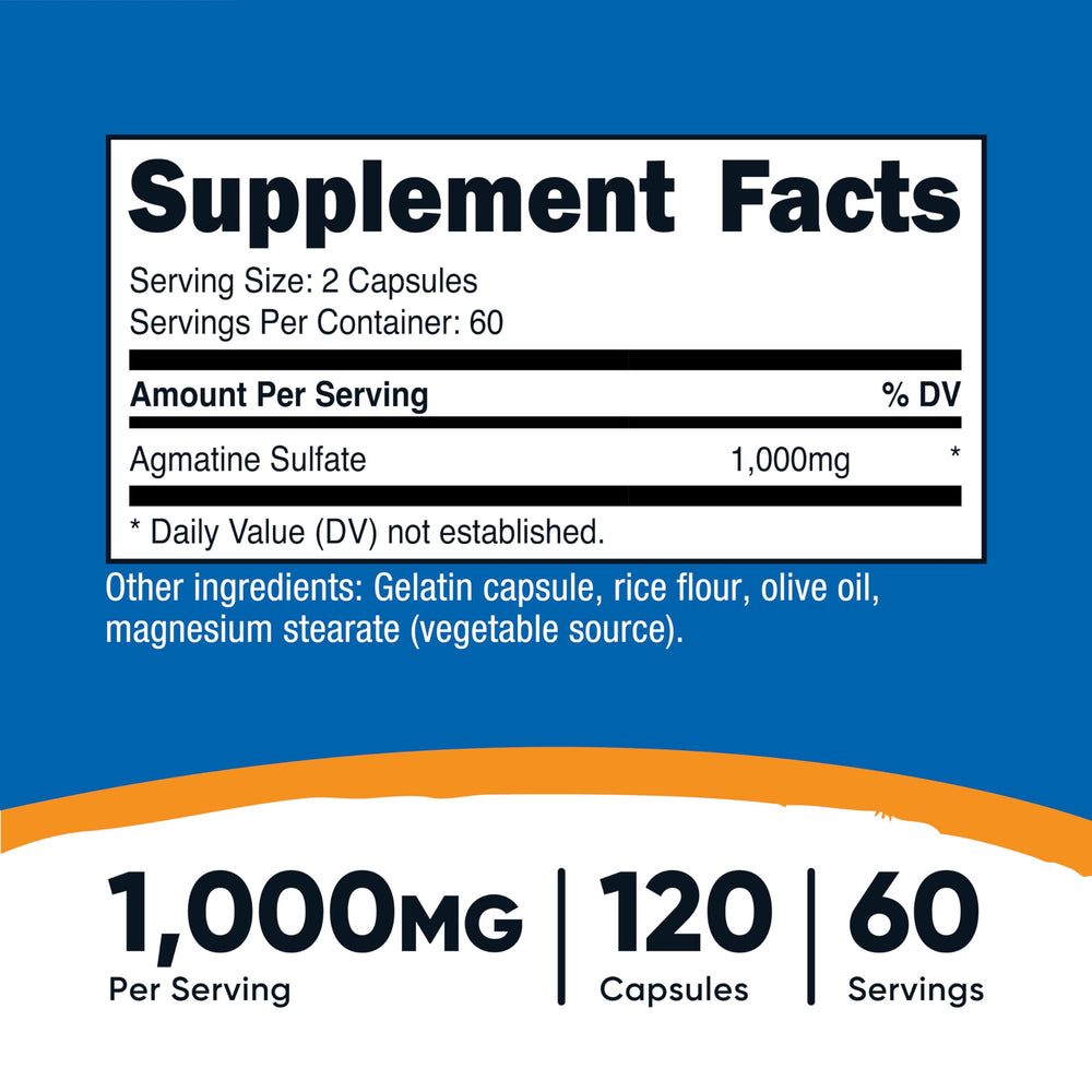 Close-up of Nutricost Agmatine Sulfate 1000mg capsules