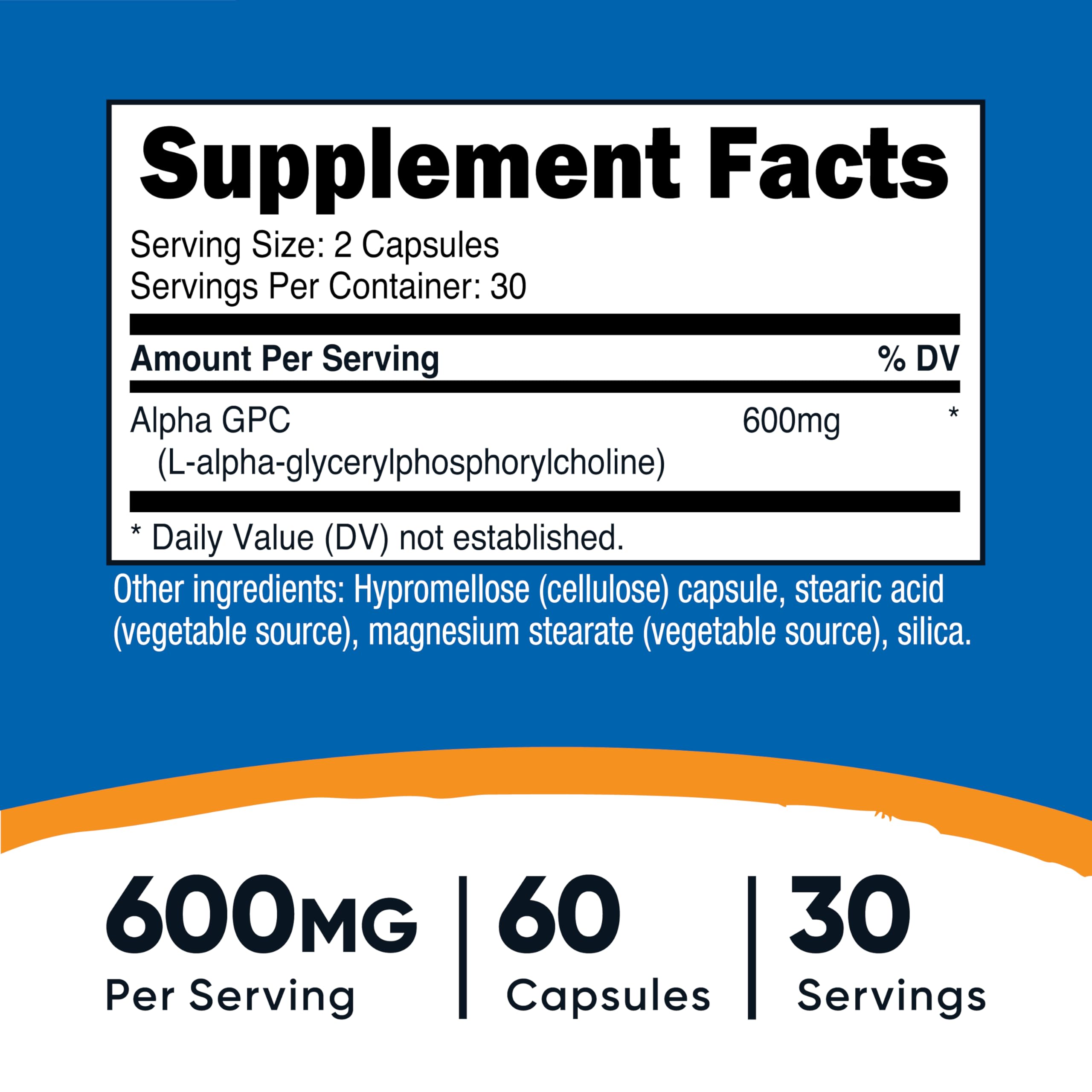 Alpha GPC 600mg capsules close-up