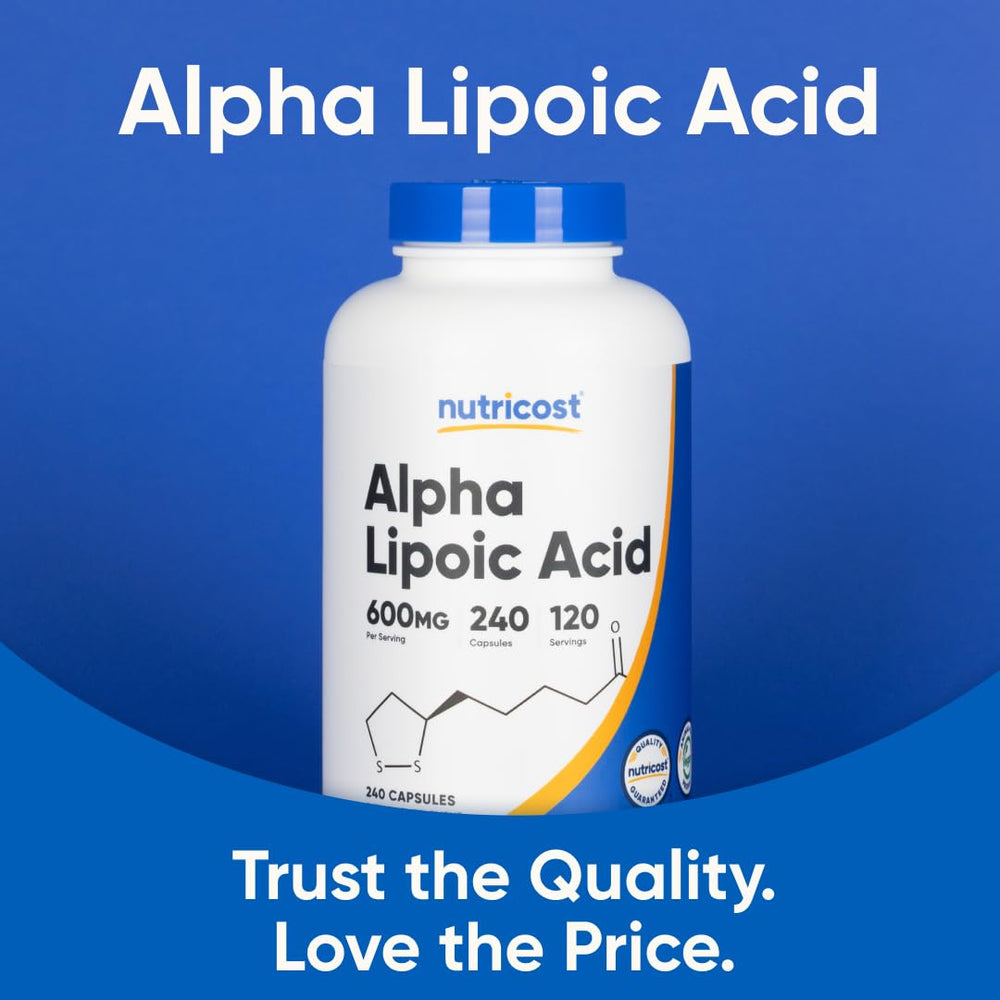 GMP compliant Nutricost Alpha Lipoic Acid facility badge on packaging