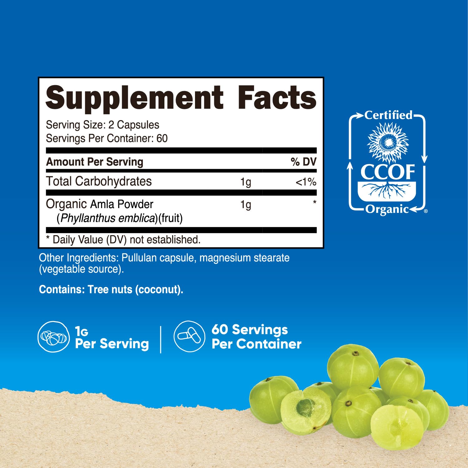 Organic Amla capsules by Nutricost with CCOF certification