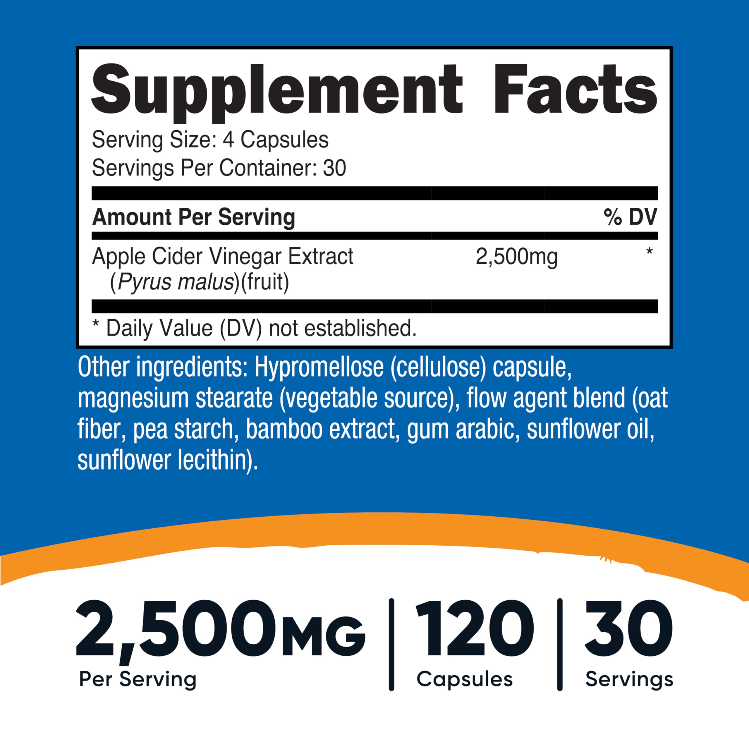 Close-up of Nutricost Apple Cider Vinegar 2500mg capsules