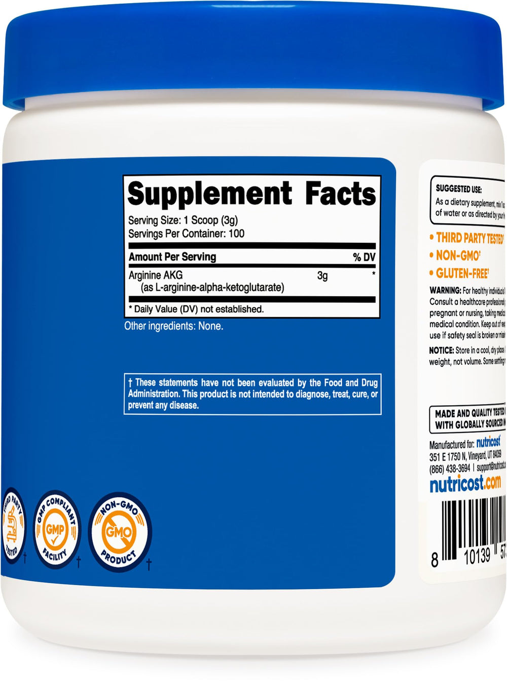 GMP compliant facility and FDA registration for Nutricost Arginine AKG Powder