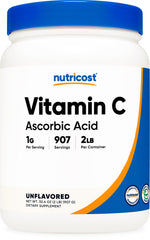 Nutricost Vitamin C powder bottle (2 lb) with white or black lid