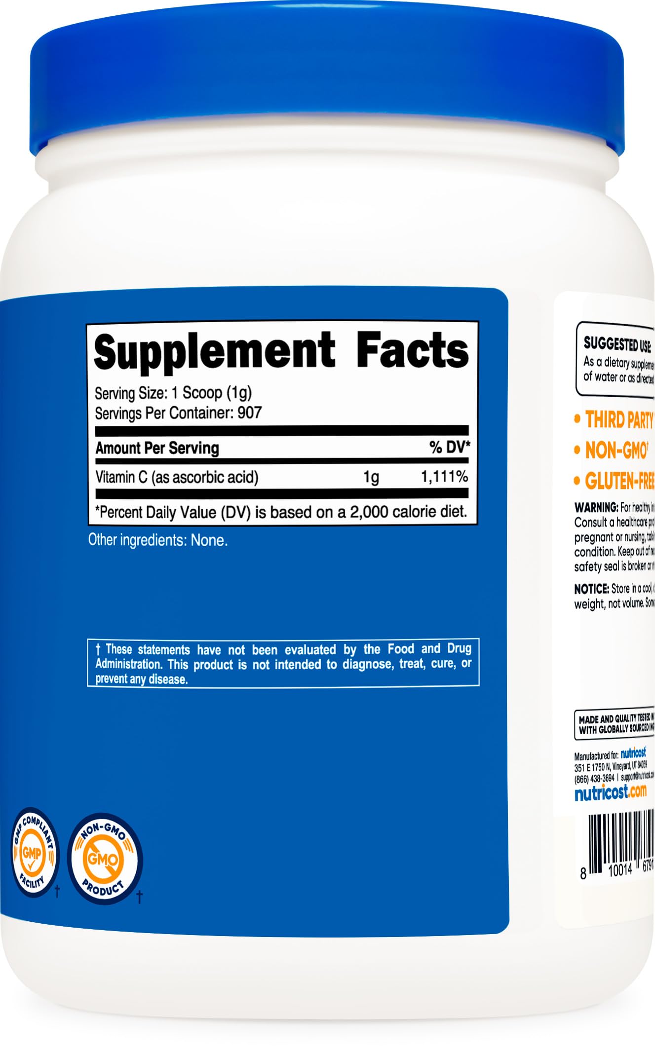 Nutricost ascorbic acid powder third-party tested product image