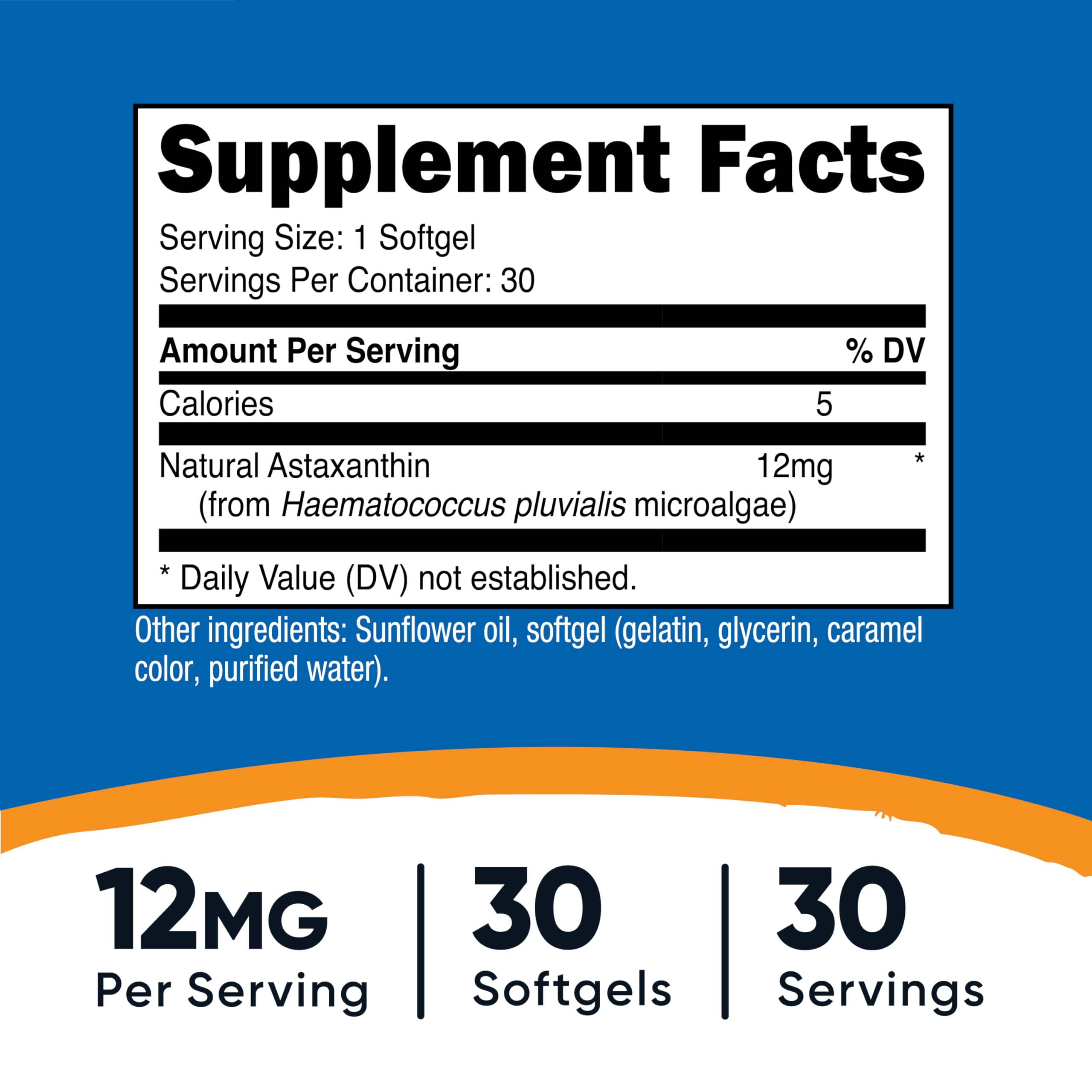 Bottle side view of Nutricost Astaxanthin 12mg softgels