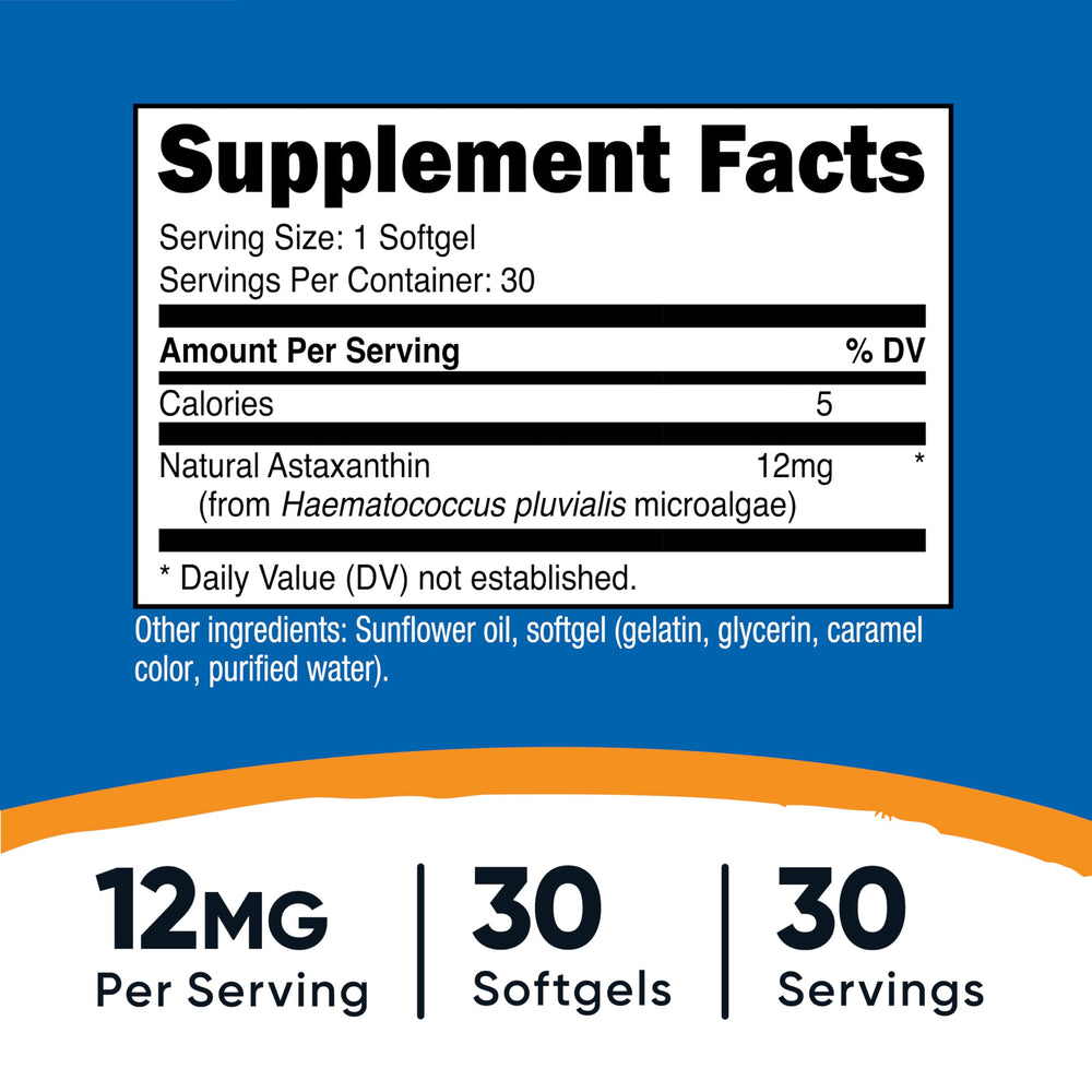 Bottle side view of Nutricost Astaxanthin 12mg softgels