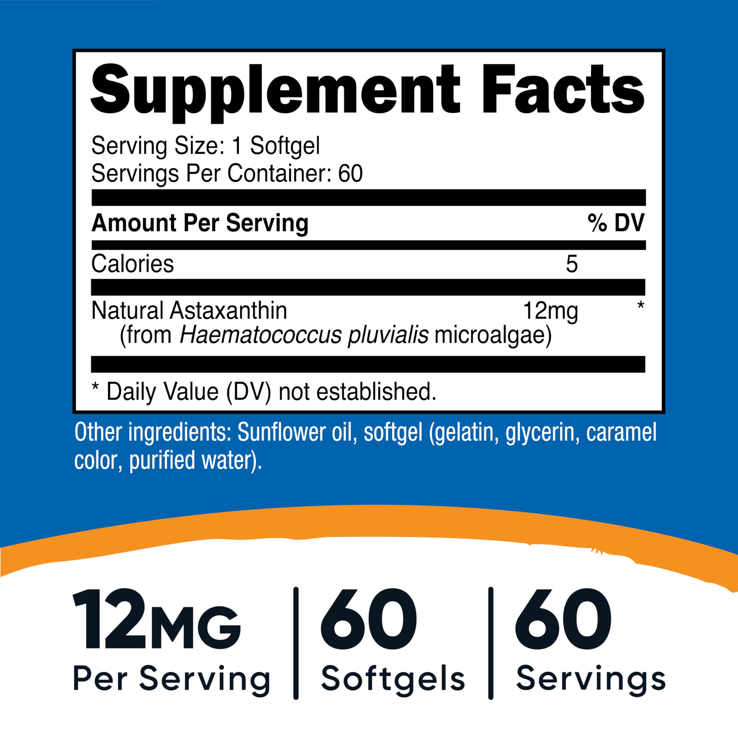 Close-up of Nutricost Astaxanthin 12mg bottle label