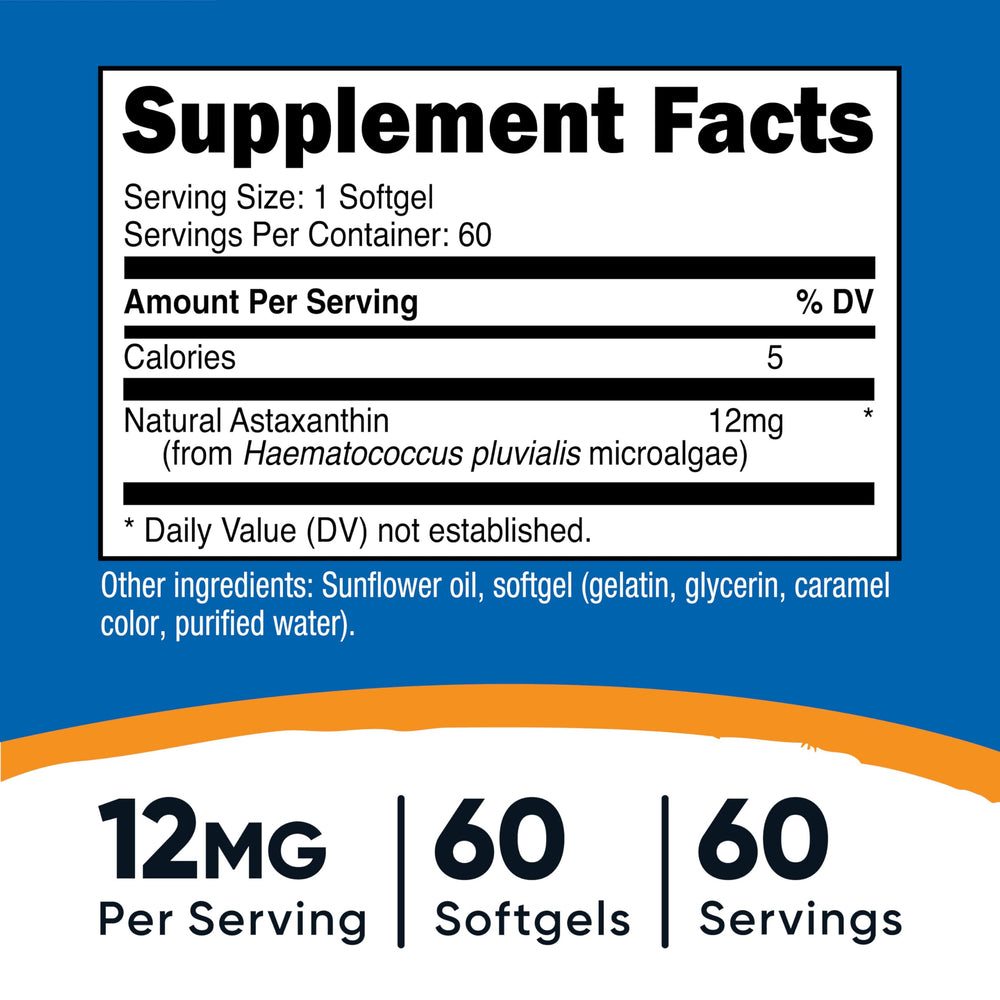Close-up of Nutricost Astaxanthin 12mg bottle label