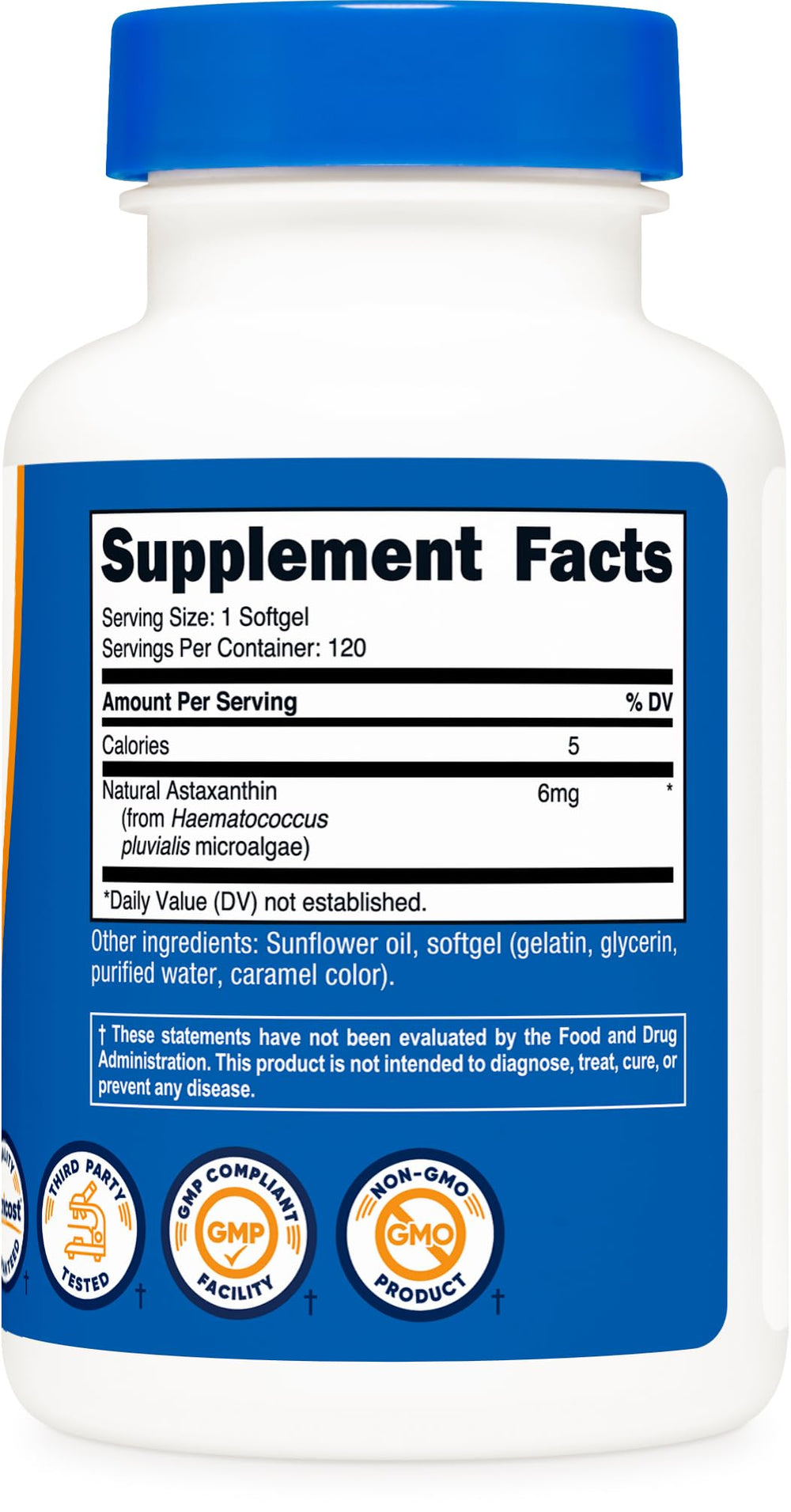 Non-GMO and gluten-free labeling on Nutricost Astaxanthin