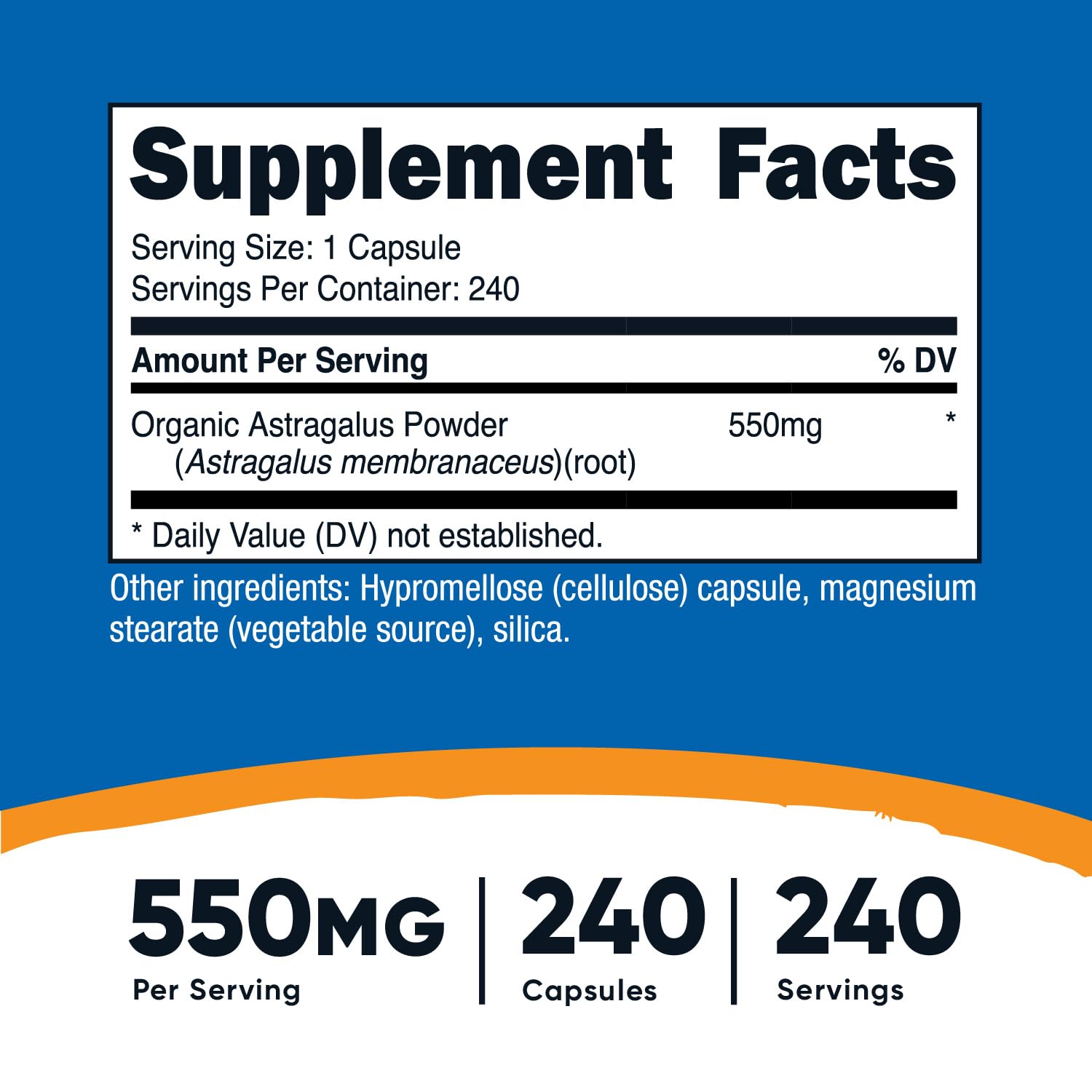 Astragalus ingredient panel showing 550mg per capsule