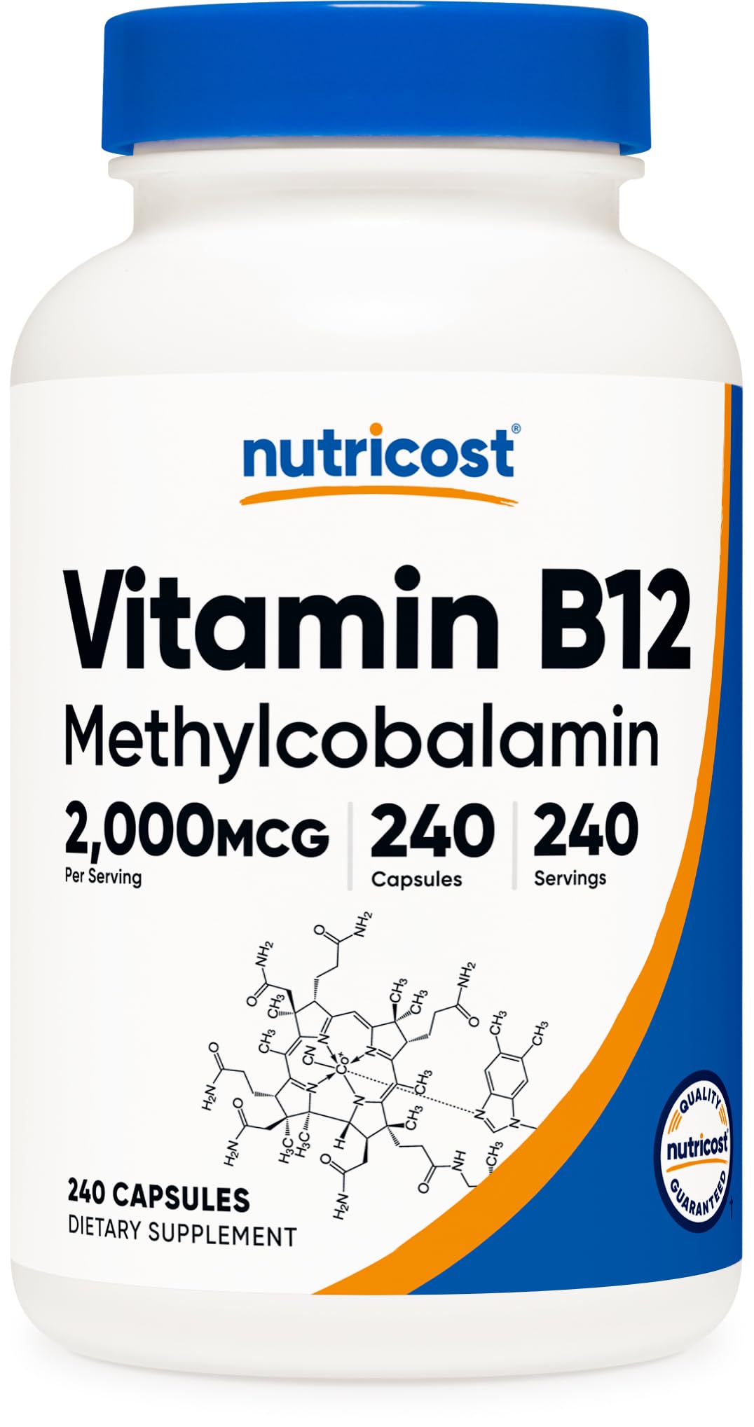 Nutricost B12 2000mcg methylcobalamin bottle with 240 vegetarian capsules