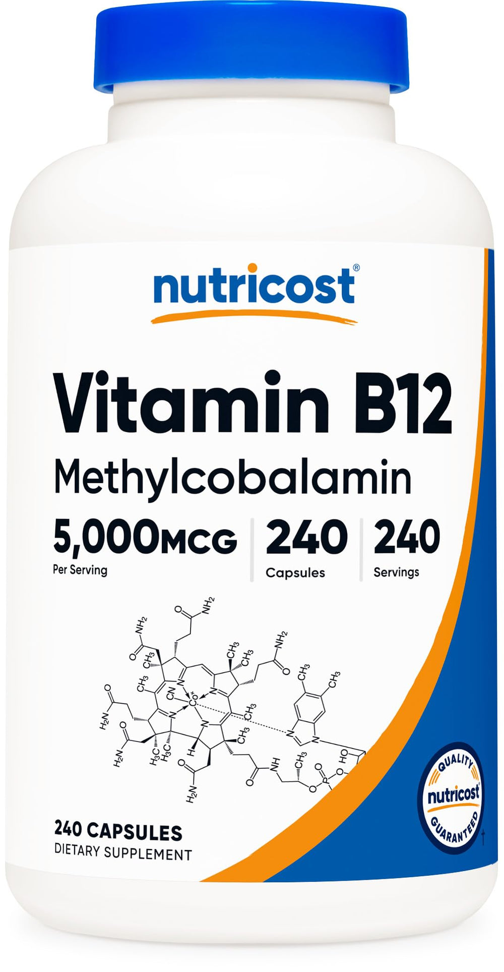 Nutricost Vitamin B12 methylcobalamin 5000mcg bottle with 240 vegetarian capsules