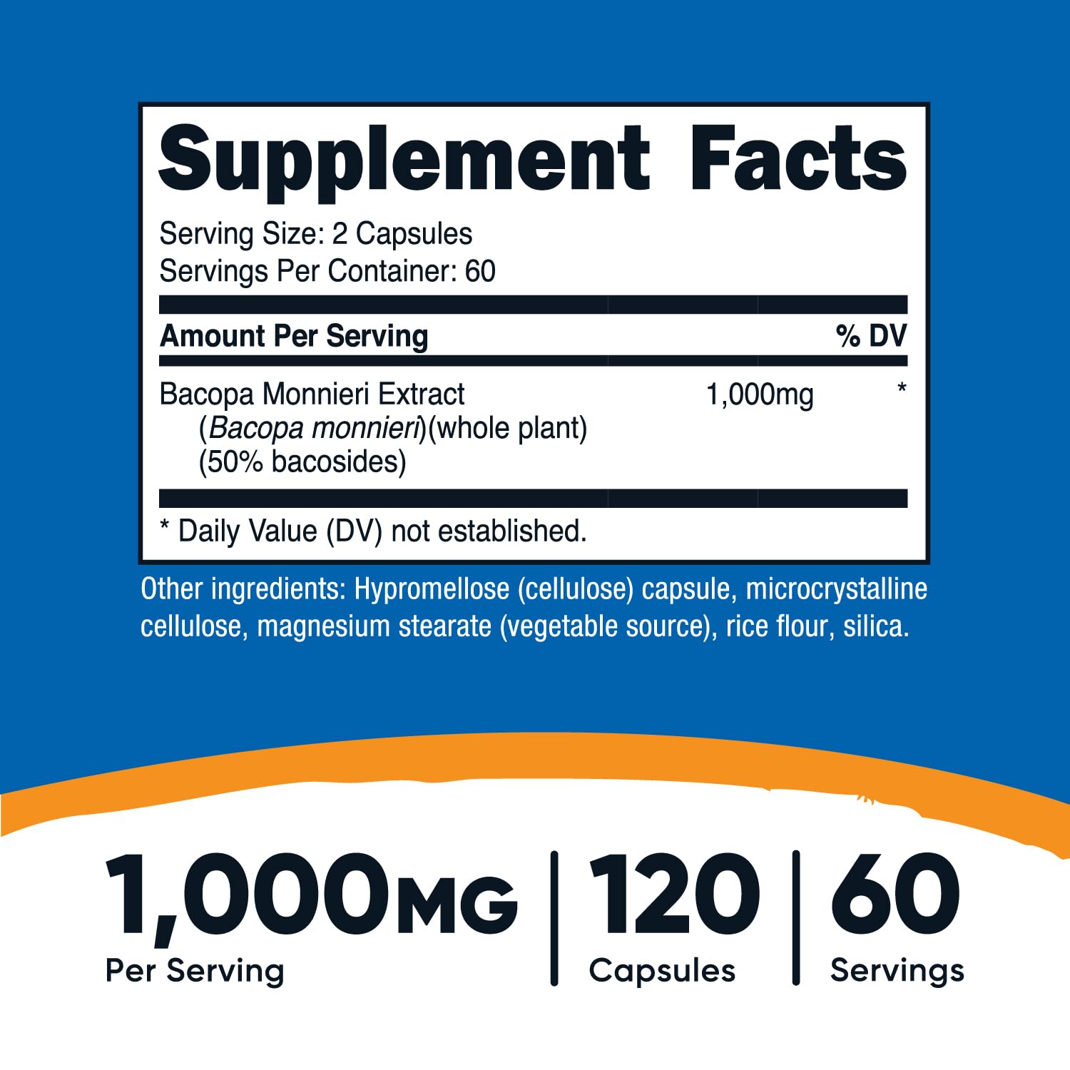 Nutricost Bacopa Monnieri bottle showing 60 servings