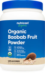 Front view of Nutricost Organic Baobab Powder Unflavored 1lb jar