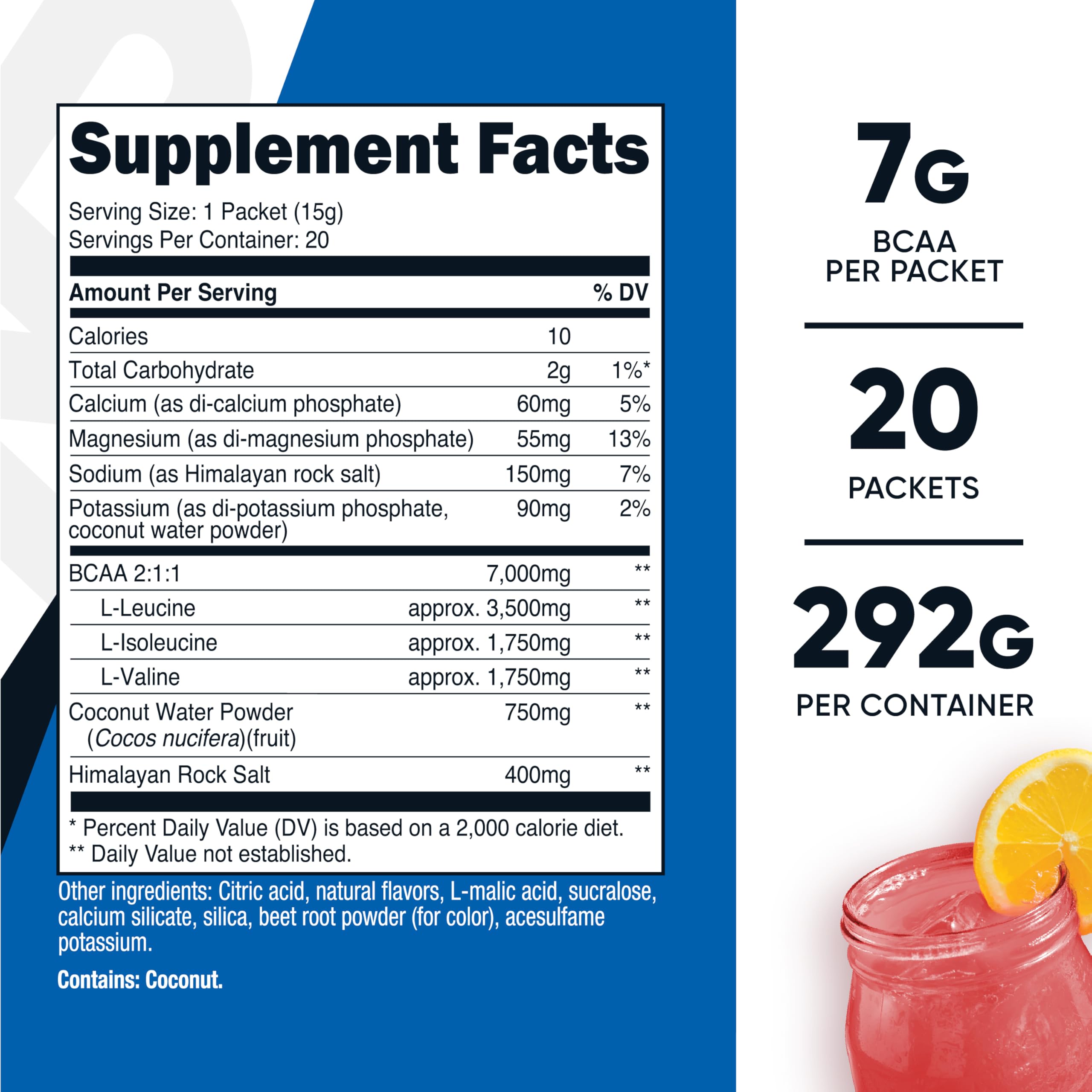 Close-up of Raspberry Lemonade flavor label on Nutricost BCAA+ Hydration