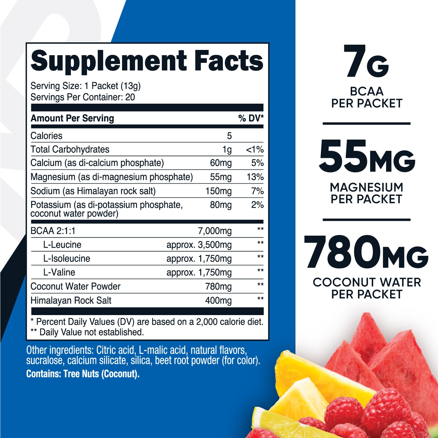 Nutrition label and serving size of Nutricost BCAA+ Hydration Fruit Punch