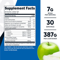 Close-up showing 7g BCAAs per serving on label
