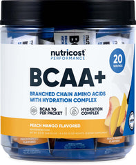 Nutricost BCAA+ Hydration Peach Mango 20-stickpack box