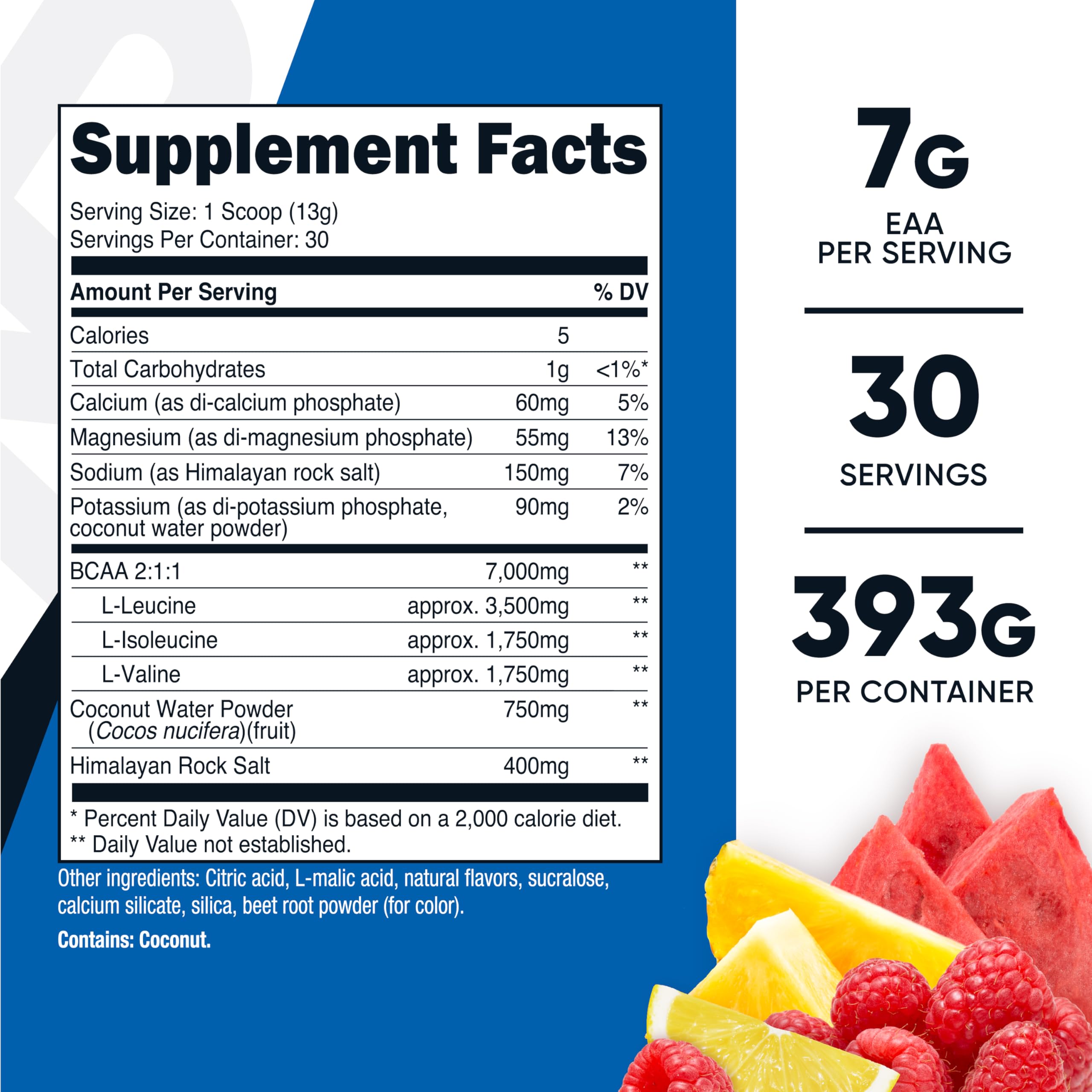 Front label of Nutricost BCAA + Hydration Powder Fruit Punch
