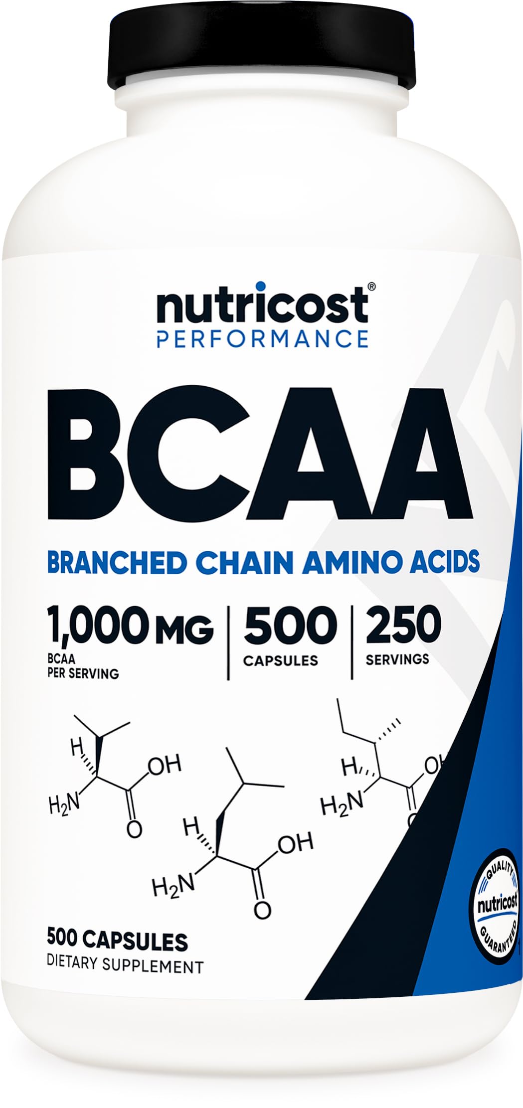 Nutricost BCAA 1000mg bottle – 500 capsules, 250 servings