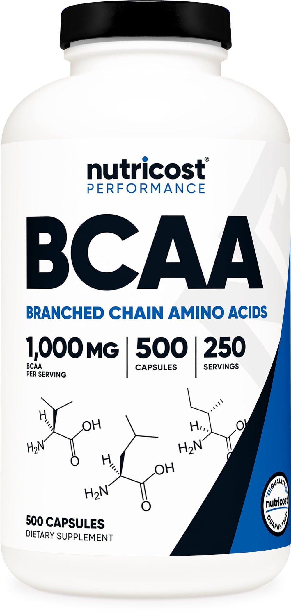 Nutricost BCAA 1000mg bottle – 500 capsules, 250 servings