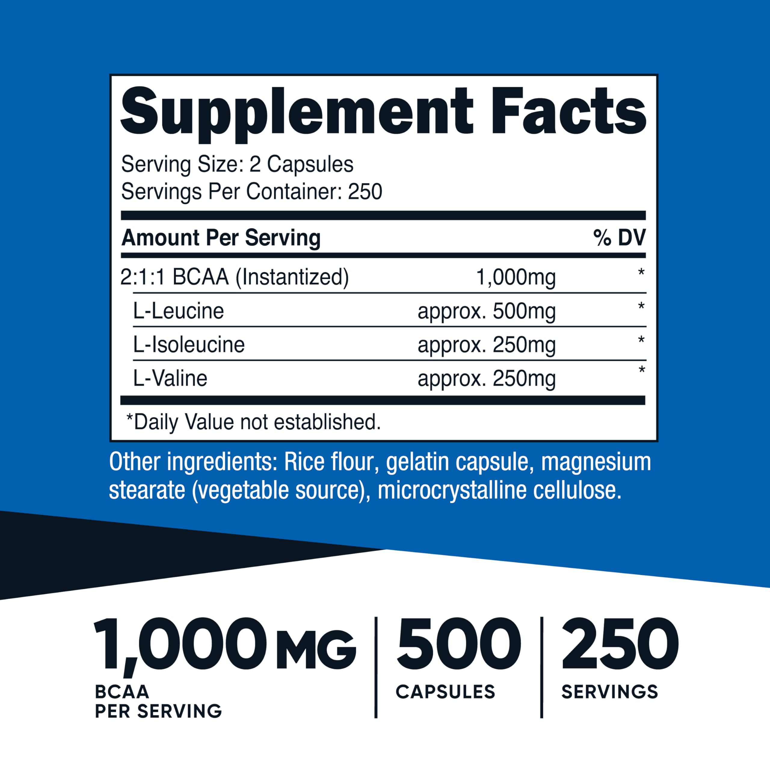 Close-up of Nutricost BCAA 1000mg capsules