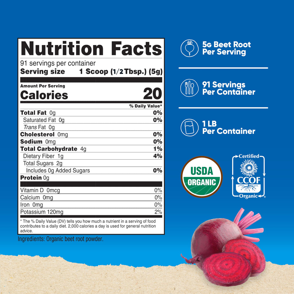 Beet root powder being poured from bottle