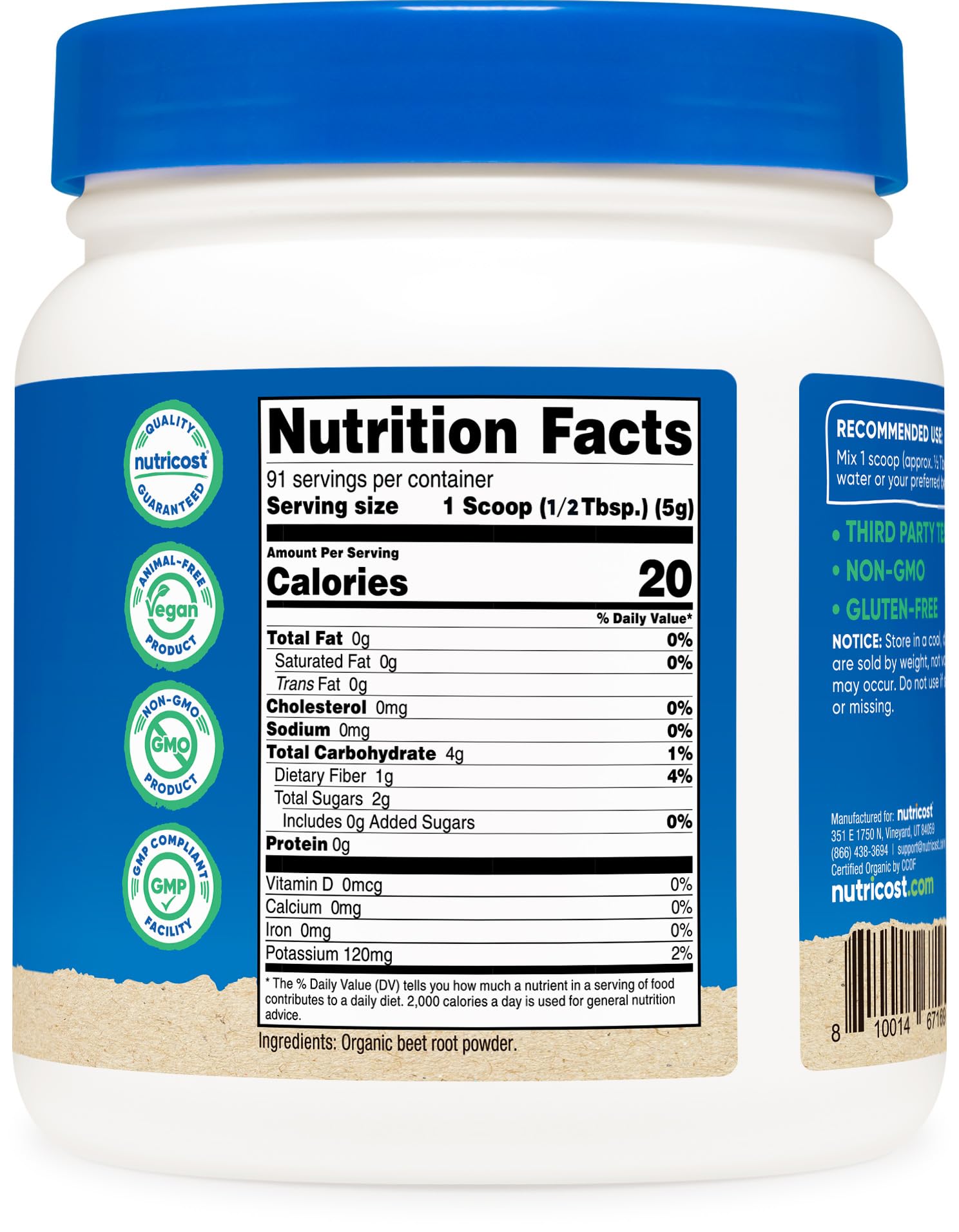 Nutrition facts and allergens for Nutricost Beet Root Powder