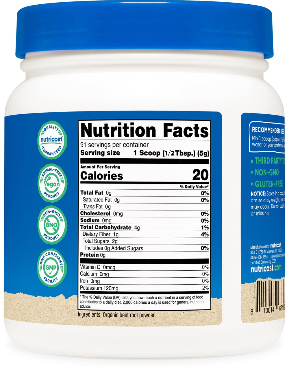 Nutrition facts and allergens for Nutricost Beet Root Powder