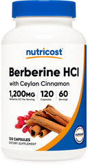 Bottle of Nutricost Berberine HCl with Ceylon Cinnamon capsules - front view