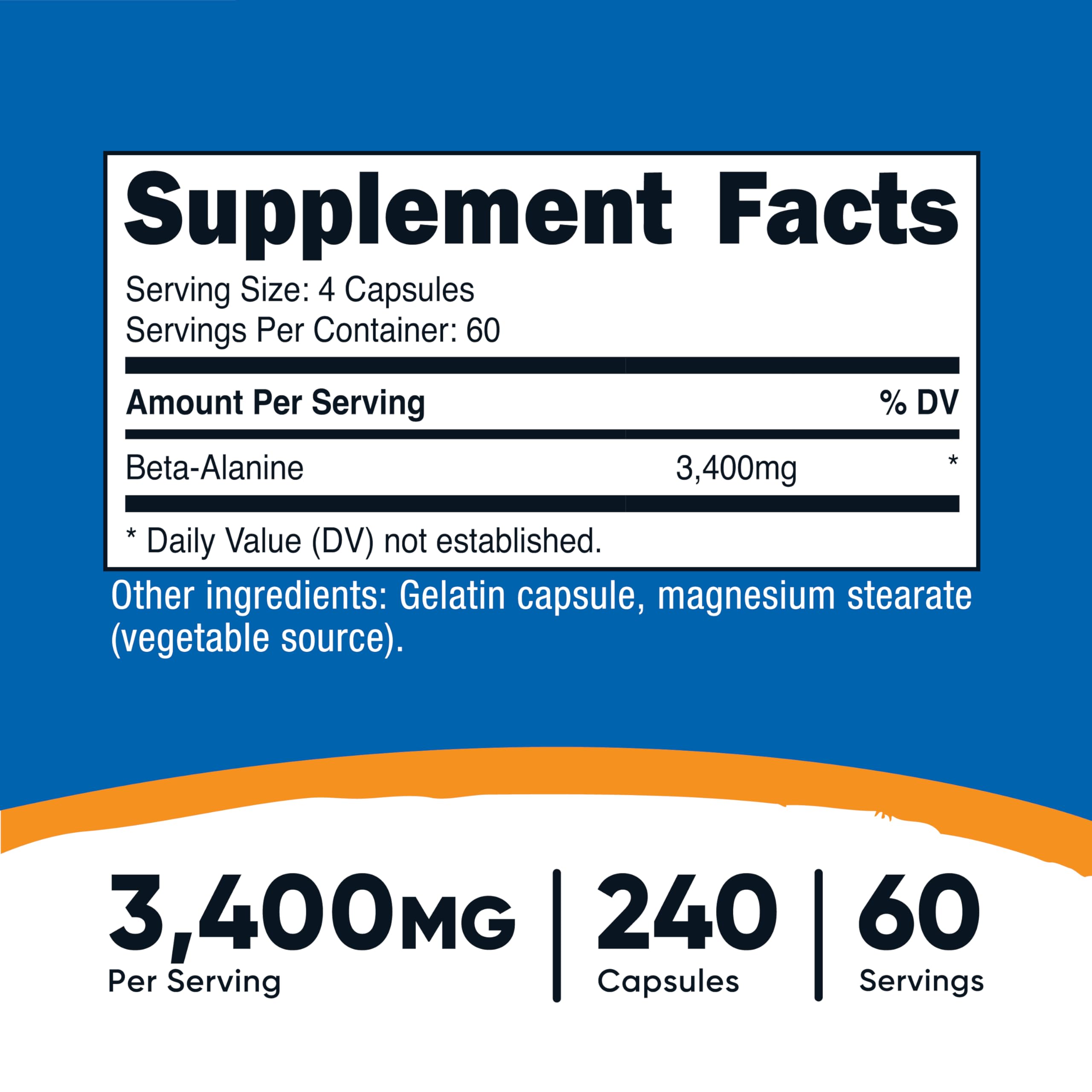 Front label of Nutricost Beta-Alanine bottle