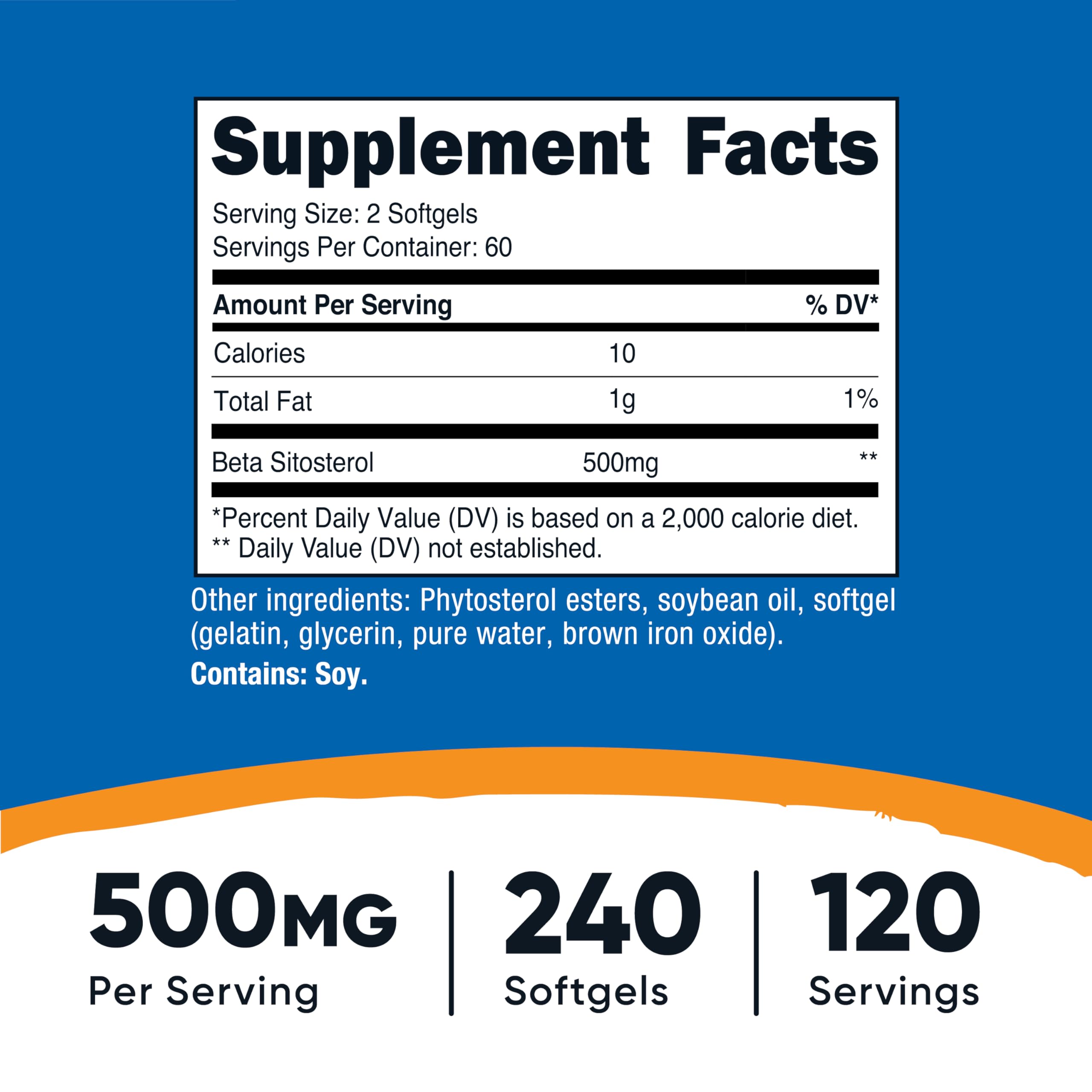 Nutrition facts label for Nutricost Beta Sitosterol 500mg softgels