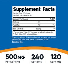Nutrition facts label for Nutricost Beta Sitosterol 500mg softgels