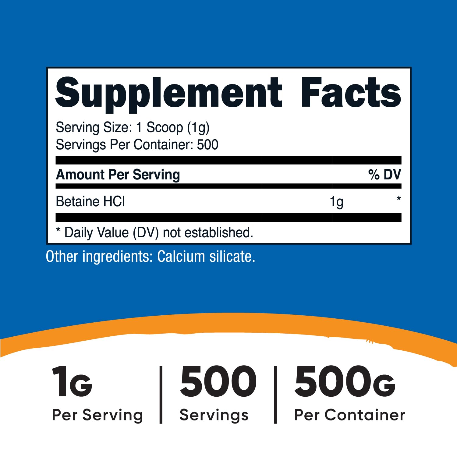 Nutricost Betaine HCl Powder 500g – back of bottle