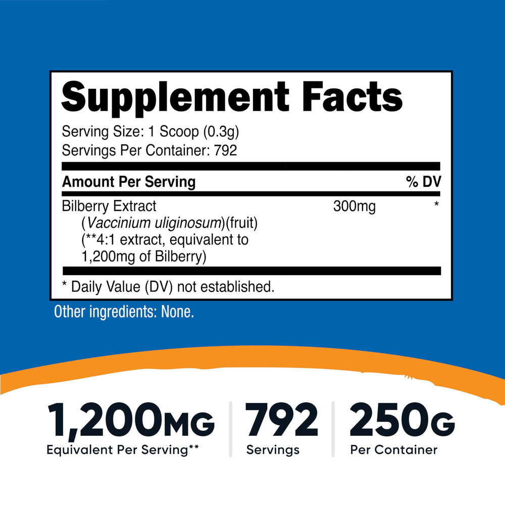 Nutricost Bilberry Powder 250g bottle - back label