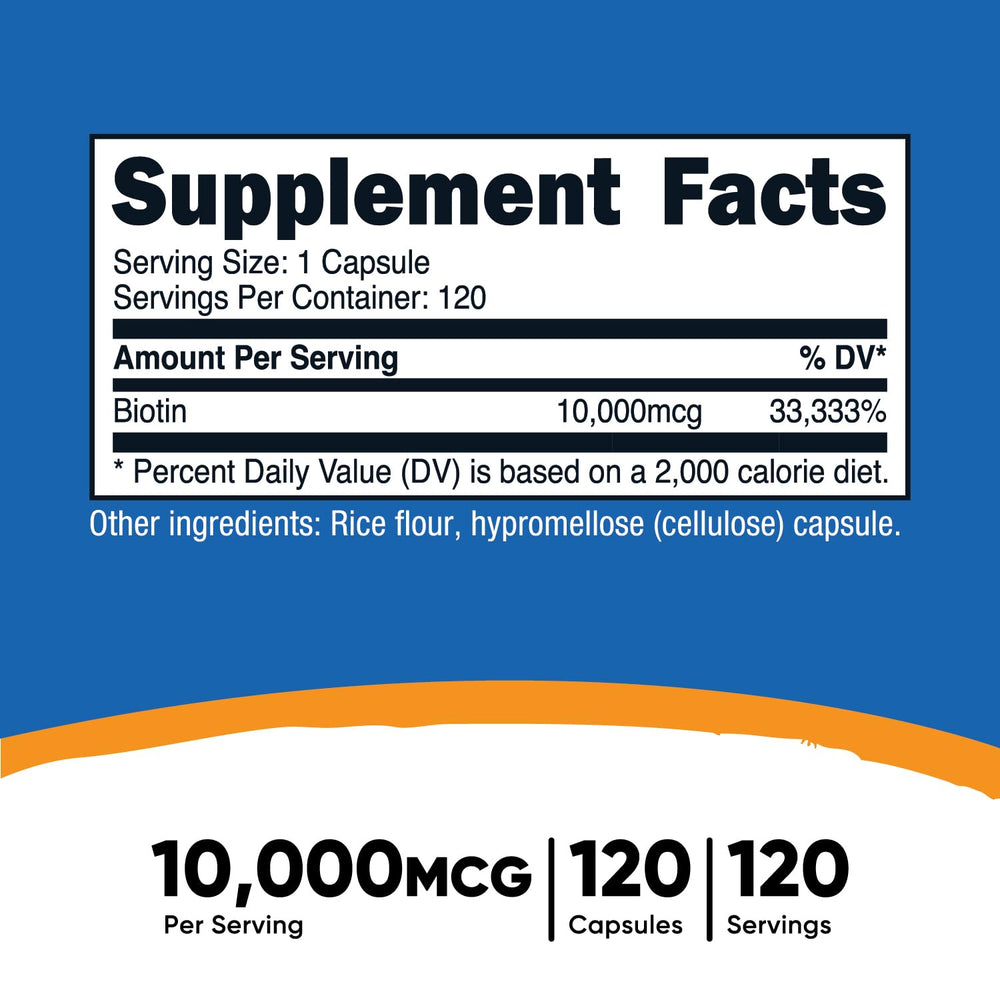 Close-up of Nutricost Biotin 10,000mcg capsules
