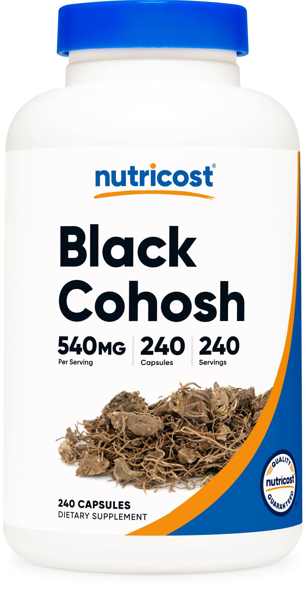 Front label of Nutricost Black Cohosh 540mg bottle with 240 capsules