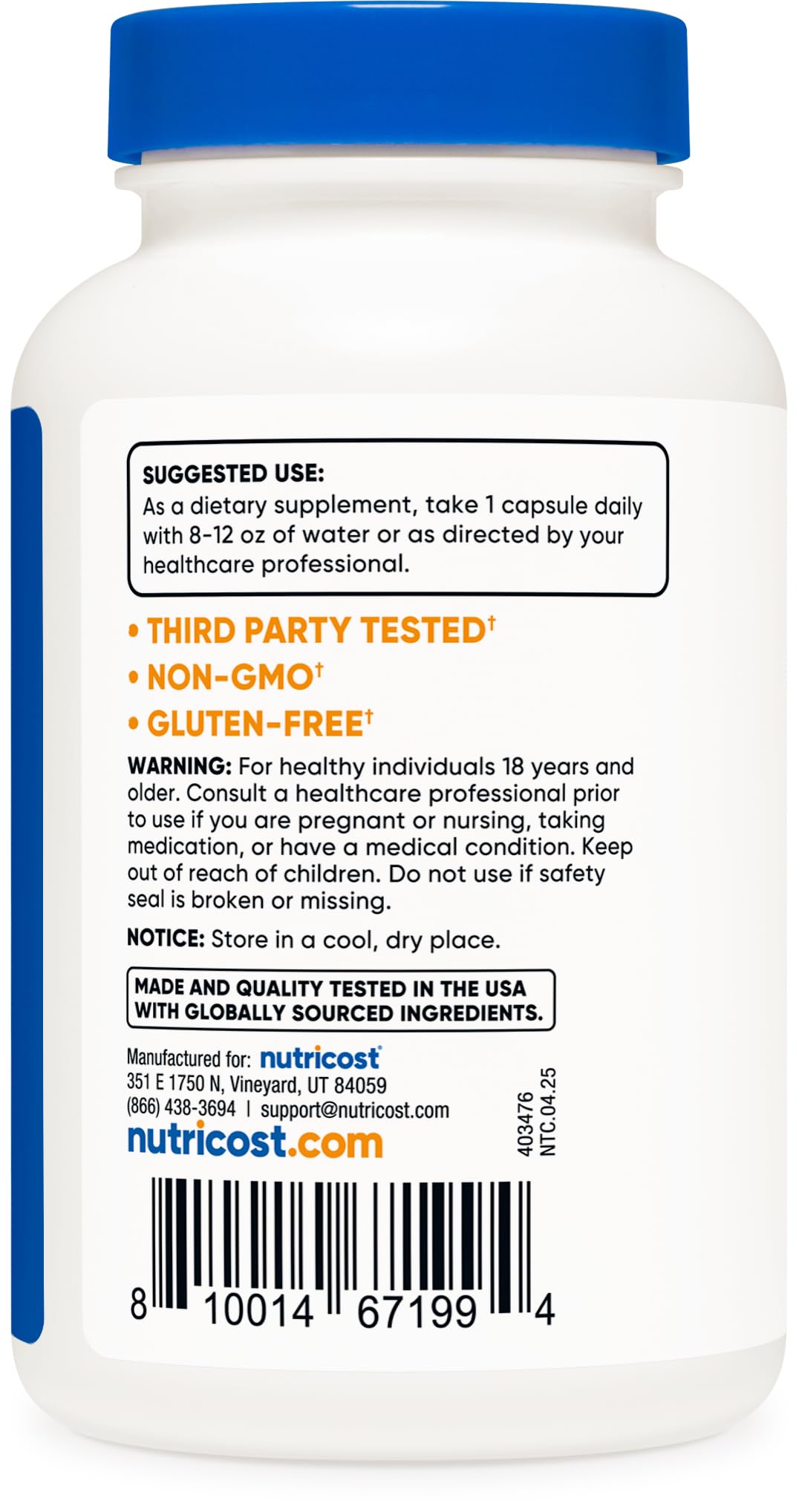 Nutrition Facts label for Nutricost Boron 3mg