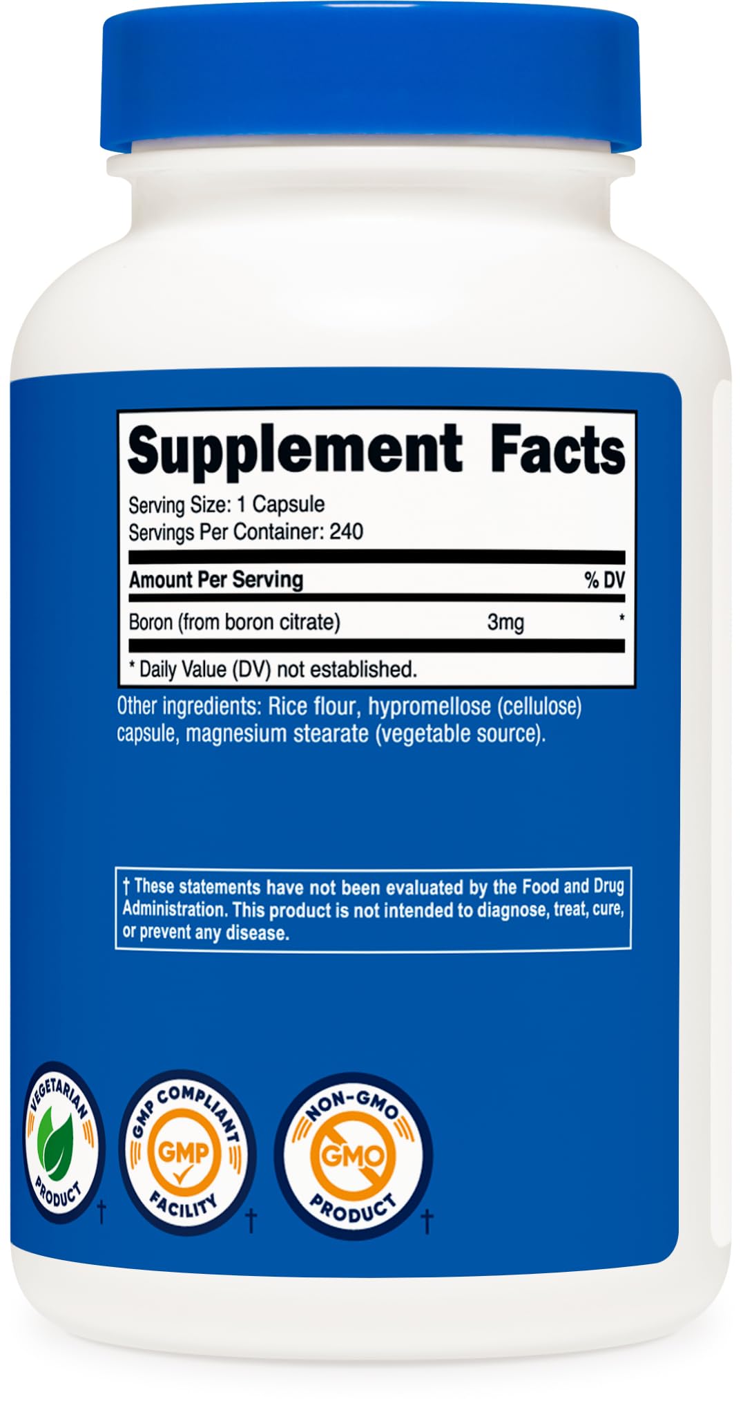 Vegetarian-friendly, gluten-free and non-GMO Boron 3mg supplement