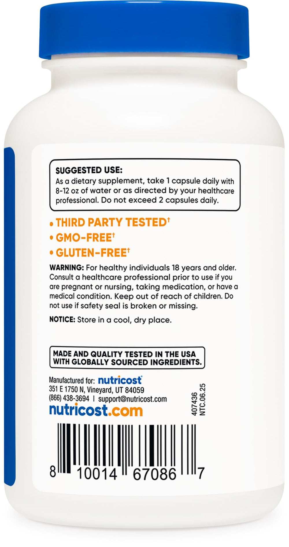 Nutrition facts label of Nutricost Boron 5mg bottle