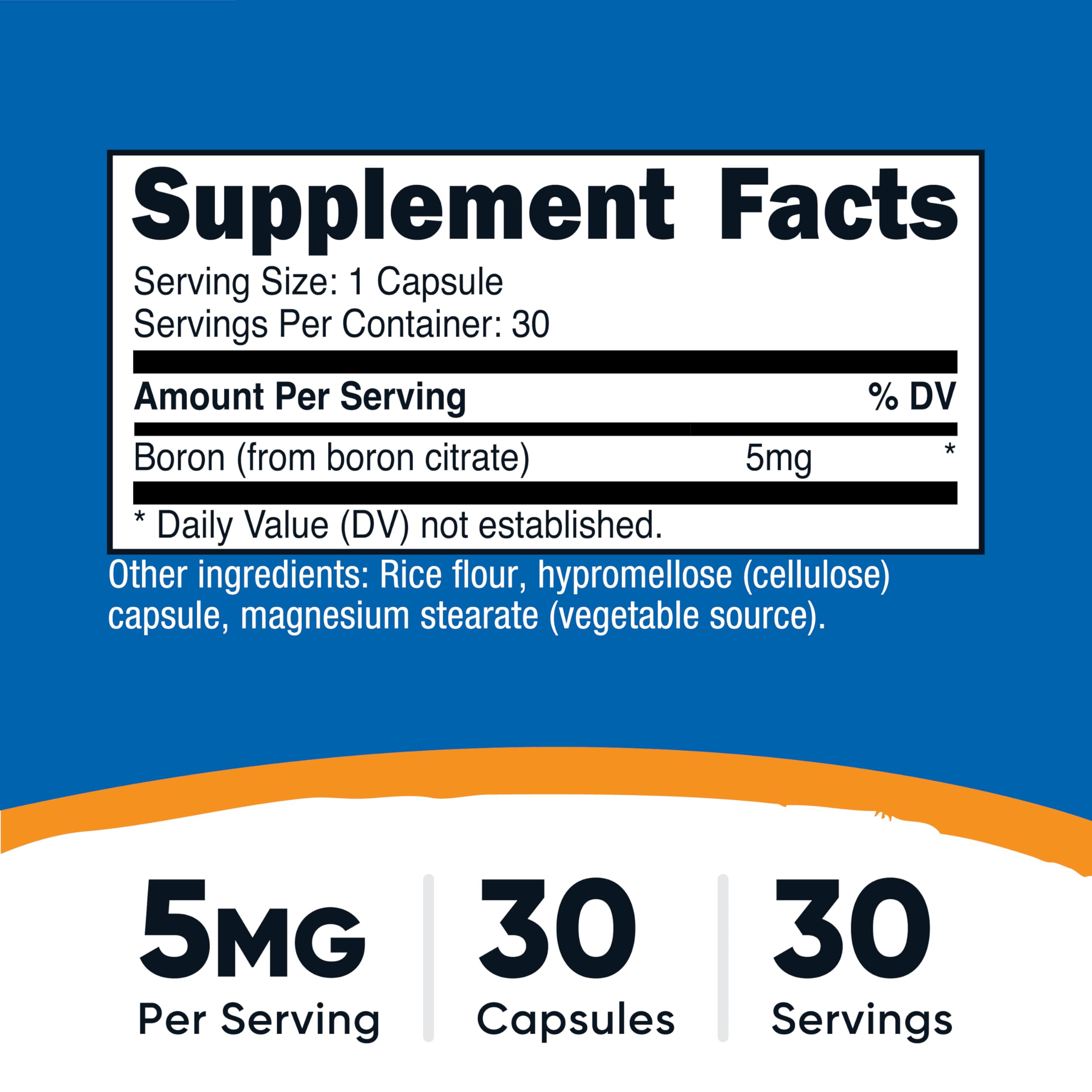 Product packaging and labeling for Nutricost Boron capsules