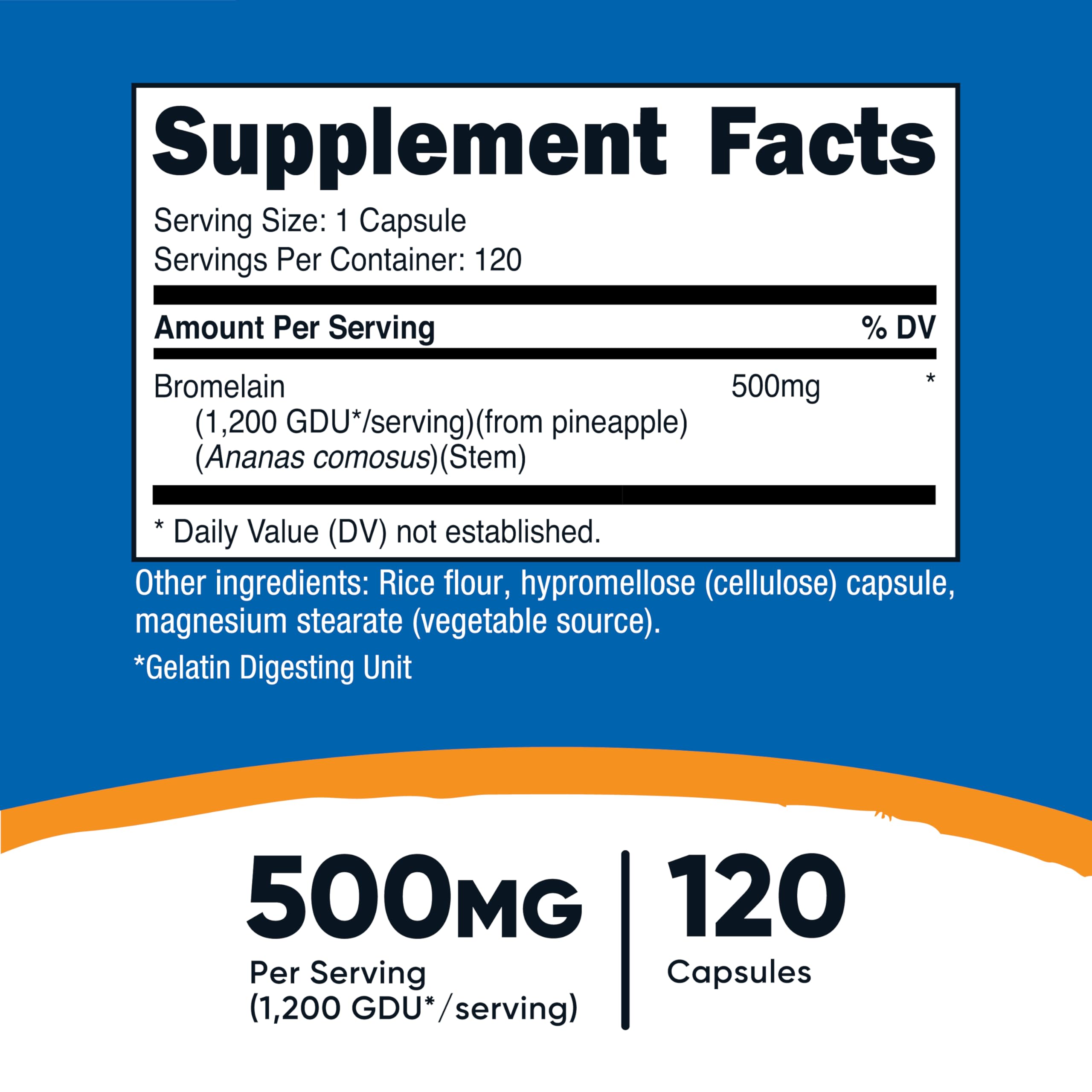 Bottle of Nutricost Bromelain 500mg 120 capsules