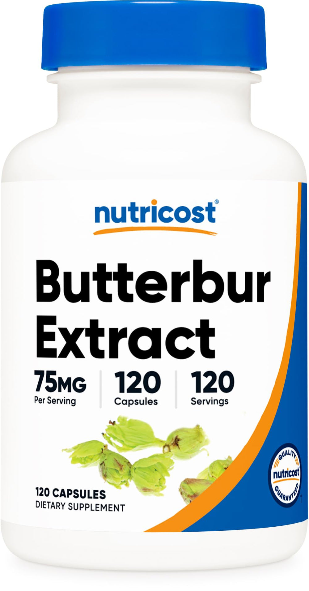 Nutricost Butterbur Extract Capsules bottle label showing 120 servings