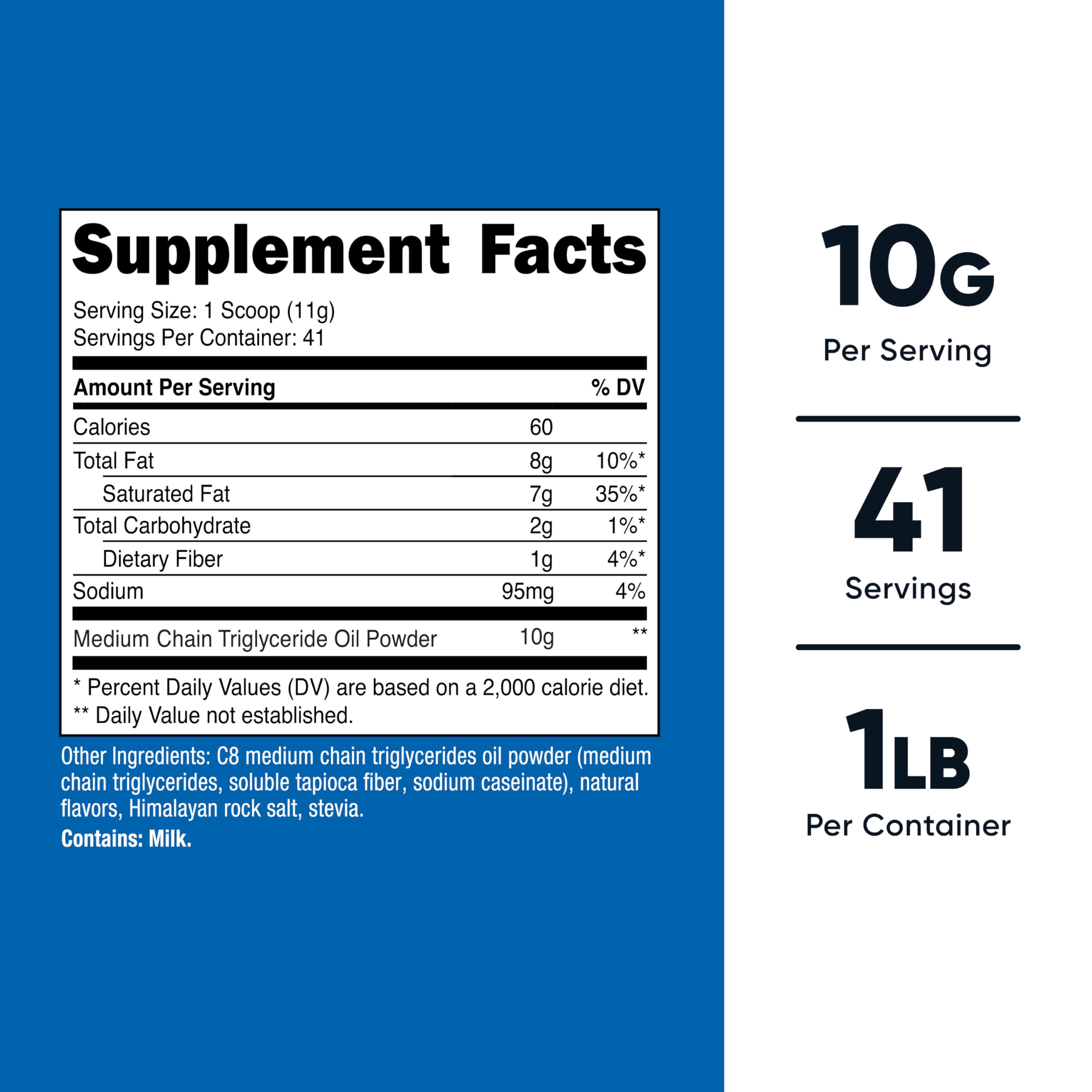 Back nutrition panel of Nutricost C8 MCT Oil Powder Vanilla 1lb