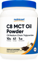 Front view of Nutricost C8 MCT Oil Powder Vanilla 1lb