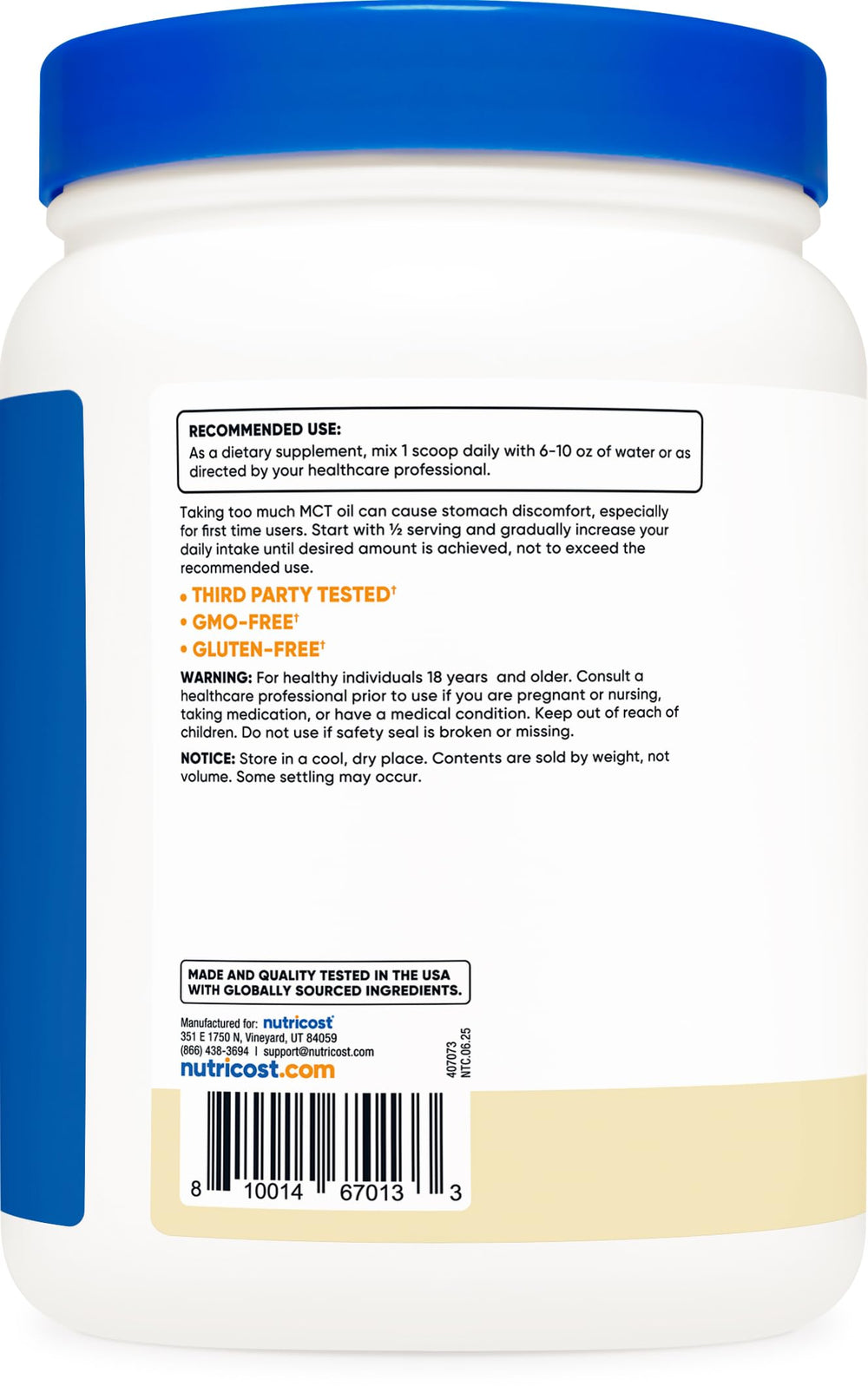 Serving scoop of Nutricost C8 MCT Oil Powder Vanilla