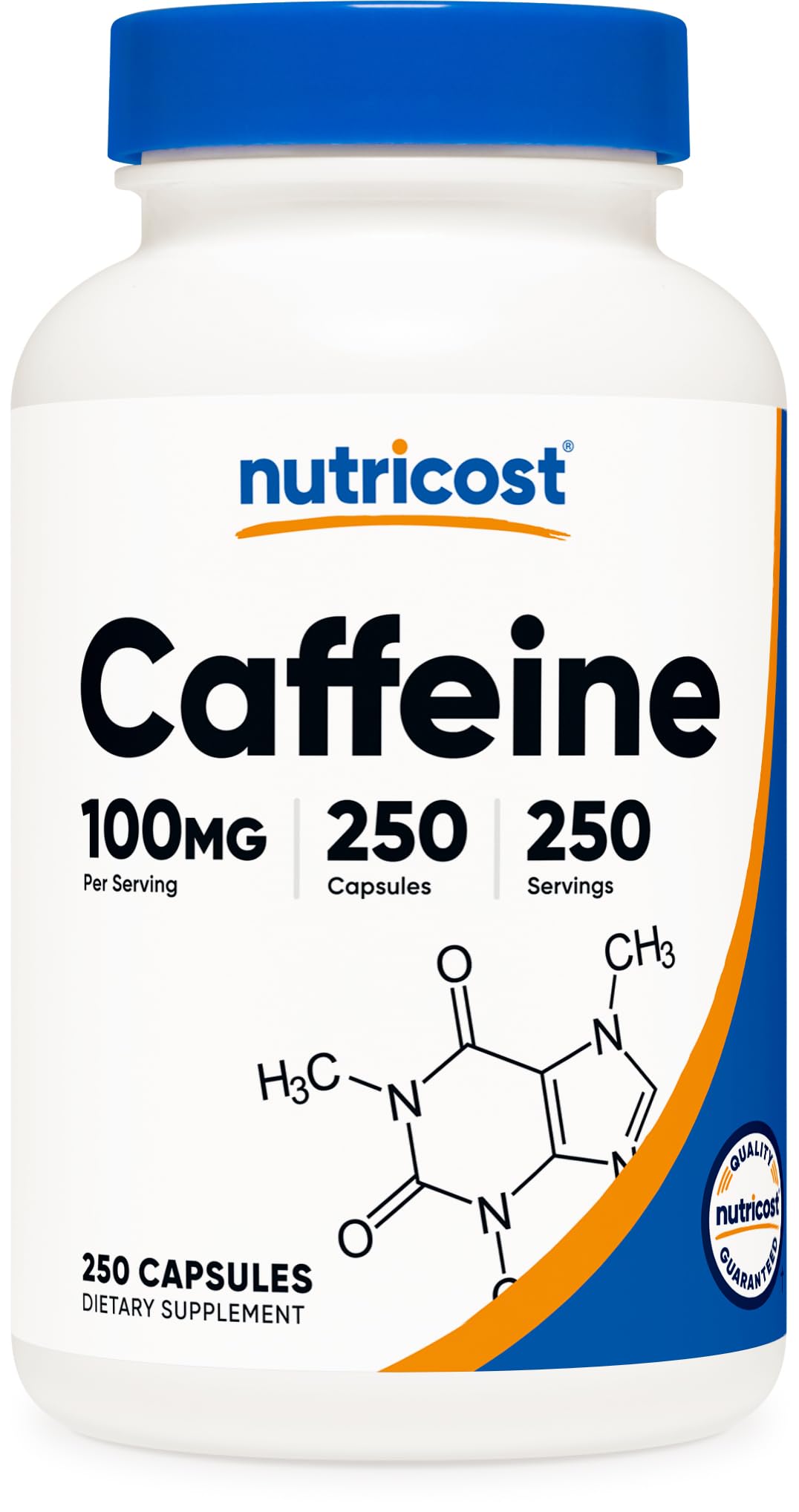 Nutricost Caffeine Pills bottle with 100mg per serving label
